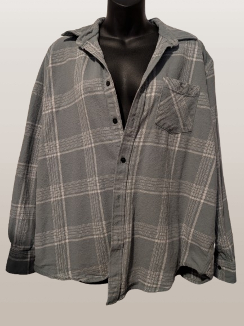 Primark Gray Plaid Flannel Button-Up Shirt - XXL - 100% Cotton ☁️